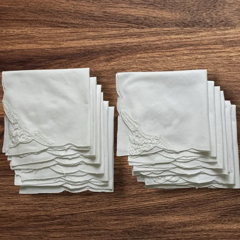 Battenburg Lace Corner Dinner Napkins Set 12 White Cotton Openwork Cottage 16x15